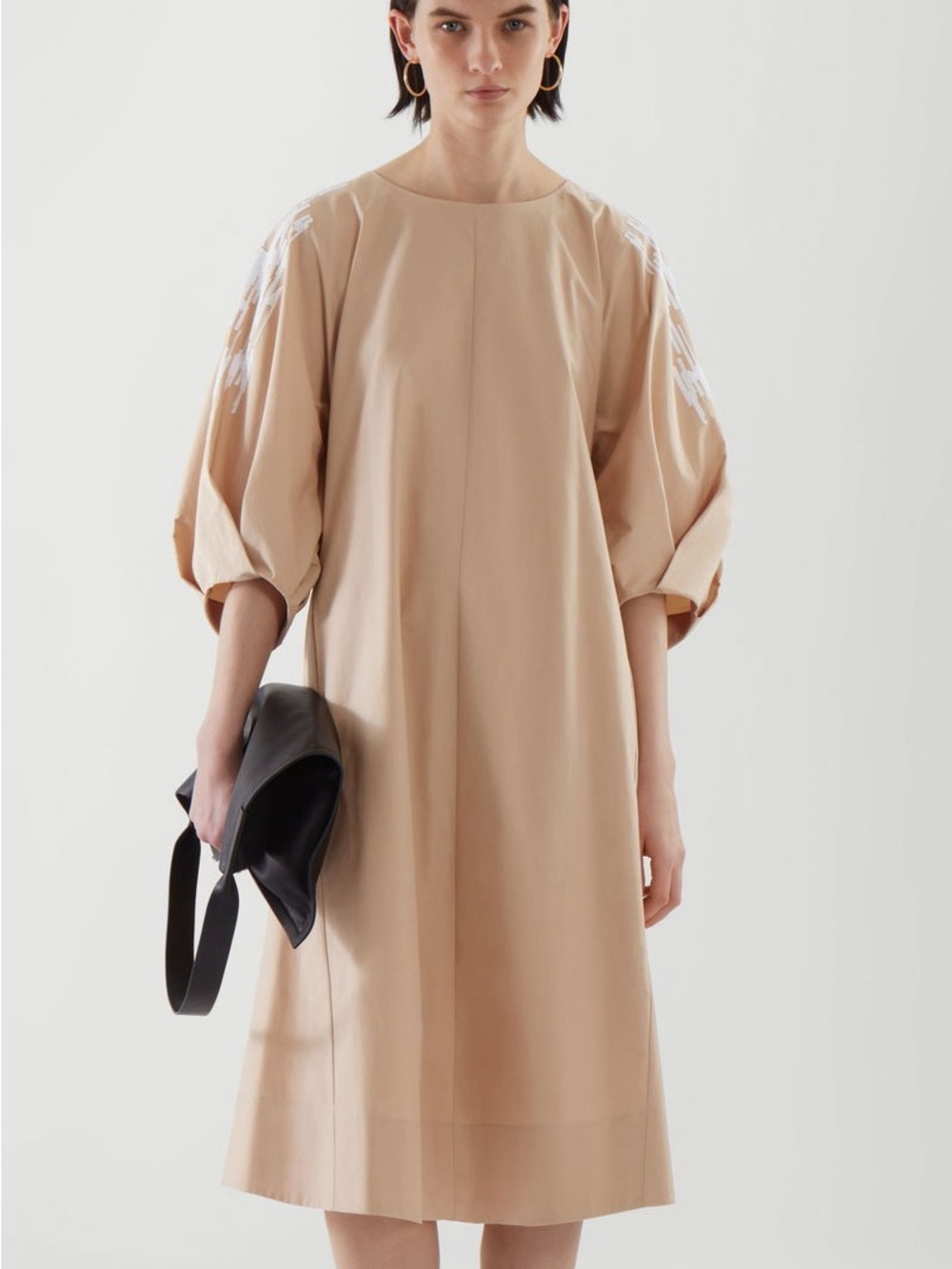 COS Beige Puff-Sleeve Midi Dress